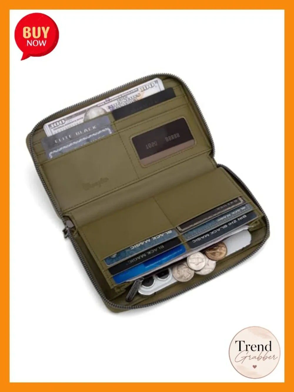 Canvas Faux Leather Wristlet Wallet with Multiple Card Slots and Money Clip